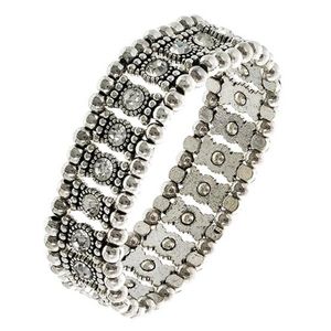 Rhinestone Beaded Silver Tone Stretch Bracelet